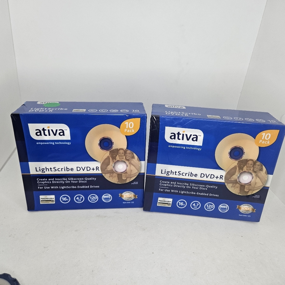 2 Ativa LIGHTSCRIBE Blank DVD-R NEW 10-Pack w Slim Jewel Cases 16x 700MB 80min. 